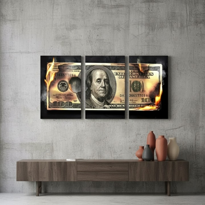 Dollar Wooden Sticky Wall Art 3 Piece Modern Decorative Frame Set, 8x11 inch Each, Wooden Sticky Frame with Easy Wall Mount Sticky Tape
