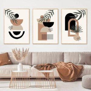 Set of 3 Abstract Wall Art Frames 8x11 MDF Wood with Adhesive Backing