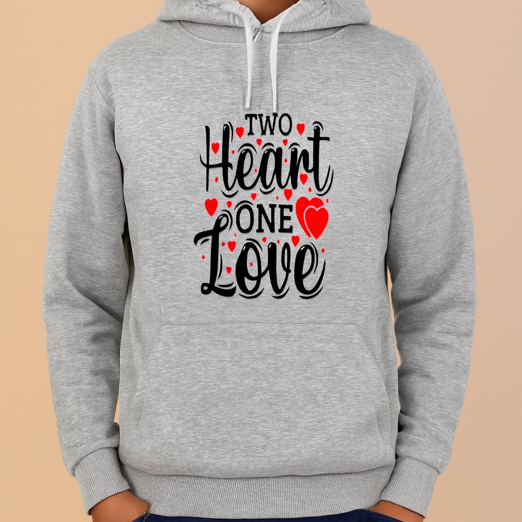 New Summer Collection Full Grey Hoodie TWO HEART ONE LOVE Printed For Girl And Boys - Image 3