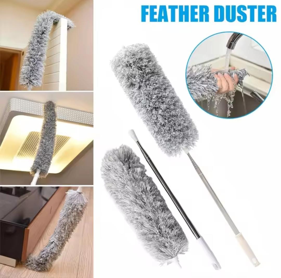 Microfiber Fan Duster Telescopic Extendable Gray Duster 360 Flexible Dirt And Dust Duster For Home Office Use foldable - Image 3