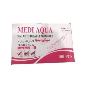 Medi Aqua 3cc Syringes  Precision, Safety & Comfort for Medical Use, Designed for Accurate Dosage, Smooth Injection & Reliable Patient Care Every Time (Pack of 100)
