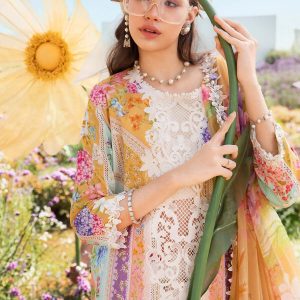 Luxury Multi Floral Embroidered Lawn 3 Piece Unstitched Suit with Chiffon Dupatta  Summer Collection