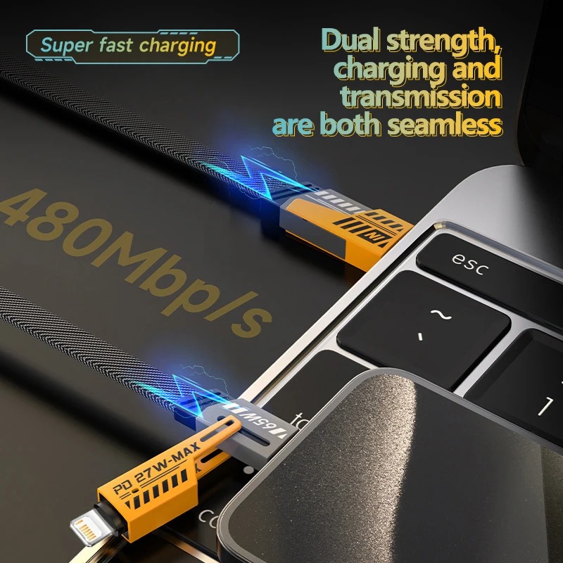 4 In 1 Data Cable USB-C & Lightning Connectors, Braided Durable Design, Fast Charging (Without Box) - Image 3