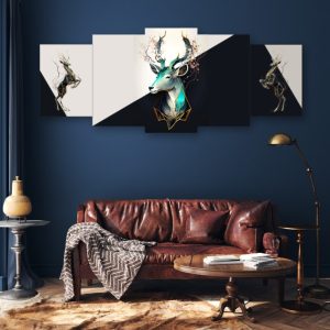 Set of 5 Wooden Frames | 16x40 Inch | Sticky Tile Design | Easy Wall Mount with Tape