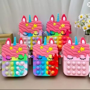 Small Sleepy Unicorn Star Pop Fidget Bag With Long Ribbon Strap Silicone Multi Purpose Storage Accessory (Random Color)