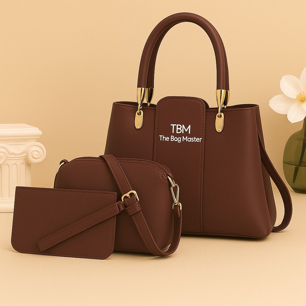 3 Pieces Ladies Handbag Elegant Design Premium Quality Smooth Finish Easy Carry - Image 3