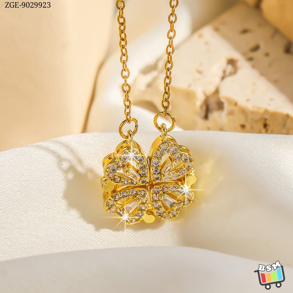 ZGE-923 Korean Magnetic 4 Leaf Clover Pendant Necklace Elegant 2 Ways Wearable Jewellery for Women - Image 2
