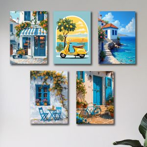 Set of 5 Italian Vintage Home Wall Art Frames  8x11 MDF with Sticky Backing