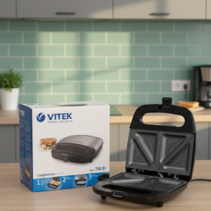 Vitek VT?7147 Sandwich Maker | 750W | Non-Stick Plates | 4 Triangular Toasts | Compact & Safe Design