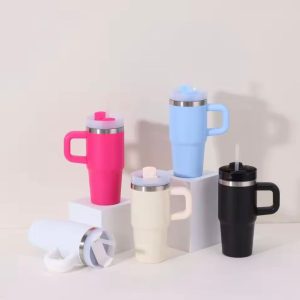 Mini Insulated Tumbler with Handle Stainless Steel Travel Mug with Straw Lid (Hot & Cold) (480ml)