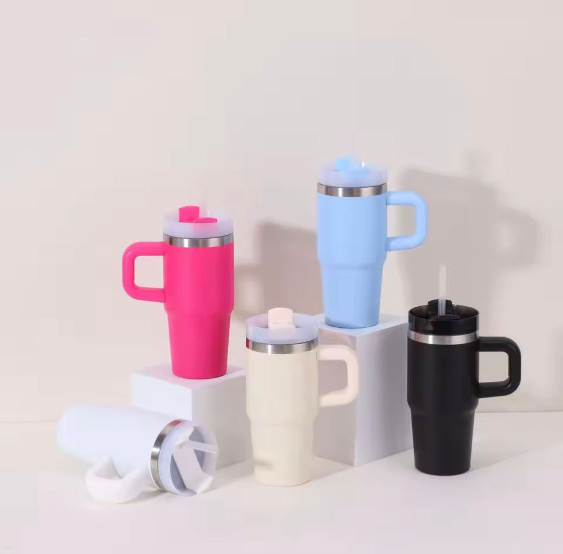 Mini Insulated Tumbler with Handle Stainless Steel Travel Mug with Straw Lid (Hot & Cold) (480ml)
