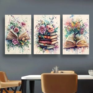 Botanical Books 3-Piece Watercolor Wall Art Set Celebrating Growth & Imagination (8x11 inch)