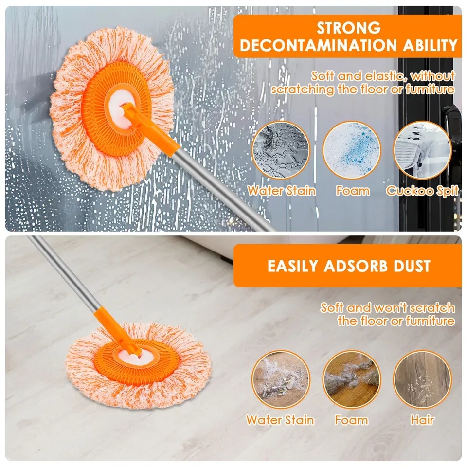 360° Rotating Microfiber Mop | Round Shape | Extendable Adjustable Stick | Floor Cleaning Accessories for Home - Image 2