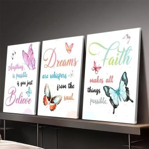 Believe, Dream, Faith  3-Piece Inspirational Butterfly Wall Art Set (8x11 inch)