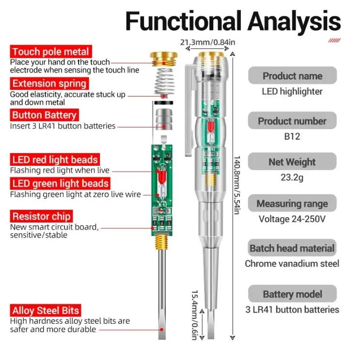 Smart Electric Voltage Tester Pen with Screwdriver Function | AC/DC Circuit Tester with LED Indicator - Image 4