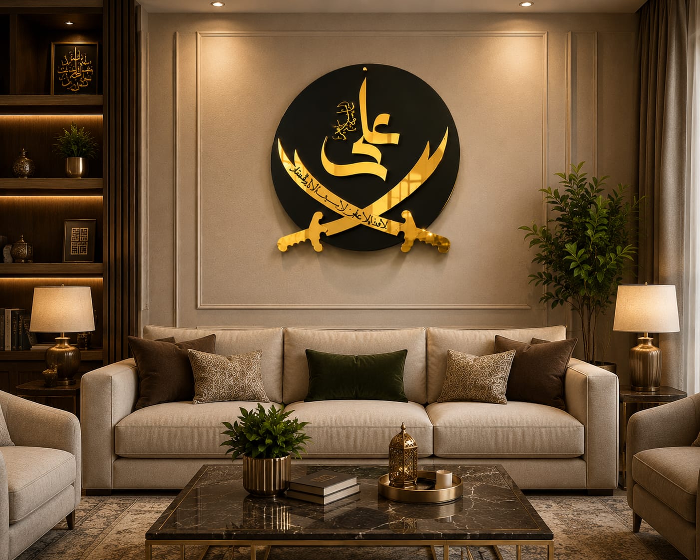 Premium Gold Acrylic & Black Wood Zulfiqar Wall Art Islamic Ali Calligraphy