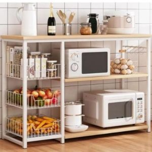 3-Layer Kitchen Storage Rack | Heavy-Duty Iron Organizer Shelf Black & White