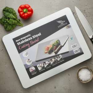 Marble Cutting Board Slab with Pure Stainless Steel Fitting Non-Magnetic | 30 x 40 cm