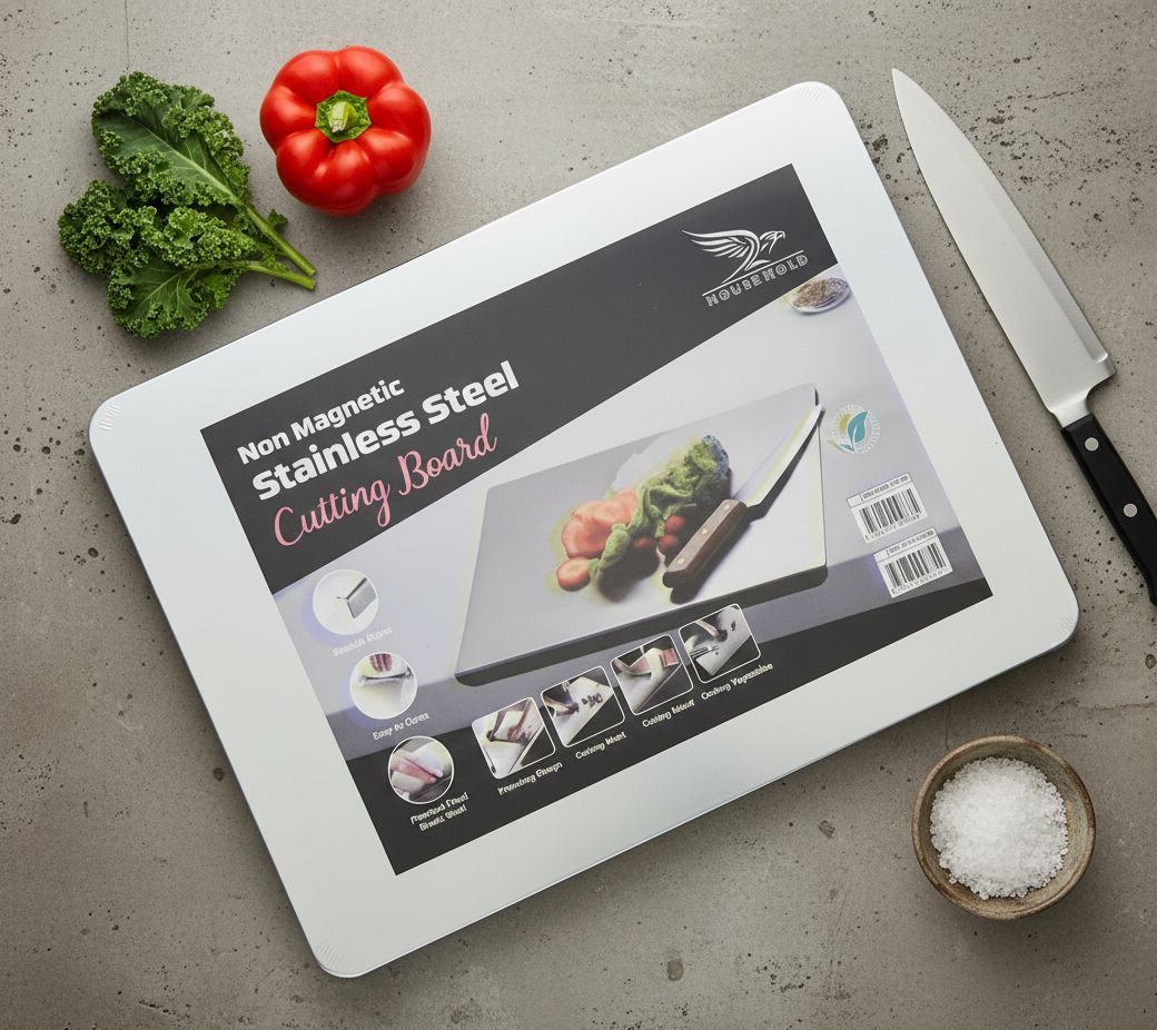 Marble Cutting Board Slab with Pure Stainless Steel Fitting Non-Magnetic | 30 x 40 cm