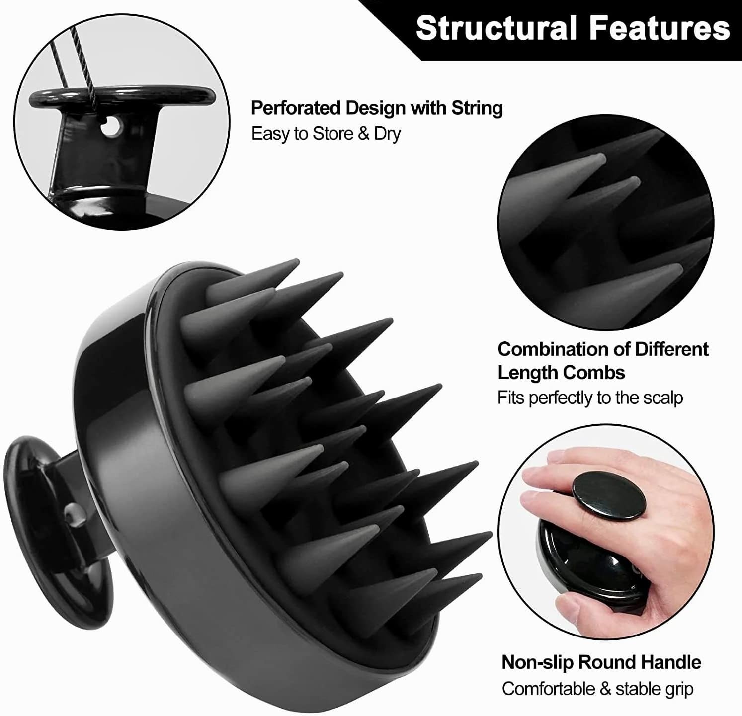Head Cleansing & Scalp Massage Brush Soft Bristles for Wet & Dry Use (Black color) - Image 4