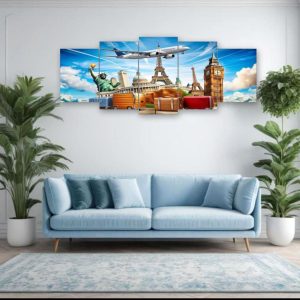 World Travel Landmarks Wall Art  5-Piece Canvas Set (16x40 inches)