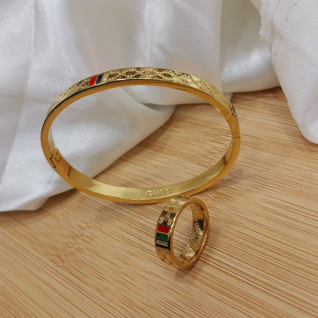 Gold Plated Stainless Steel Bangles And A Matching Ring Providing Elegant Design Everyday Fashion Support - Image 3
