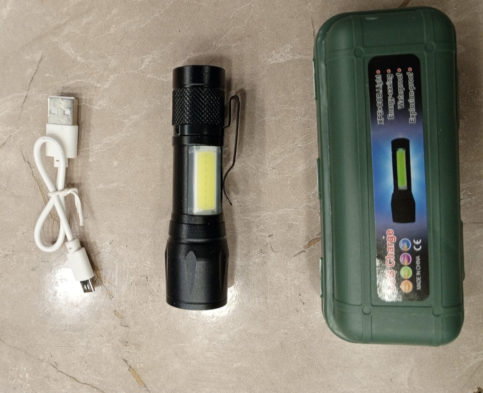 Mini Rechargeable LED Flashlight Waterproof Torch with USB Fast Charging & Side Lamp (Metal Body) - Image 5