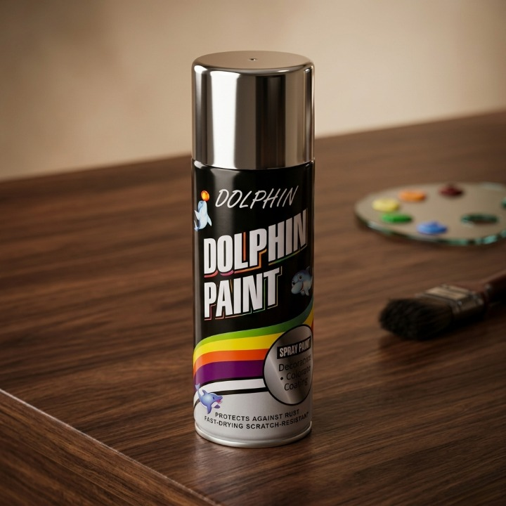 Dolphin Chrome Silver Spray Paint 300ml High Shine Metallic Finish Spray - Image 2