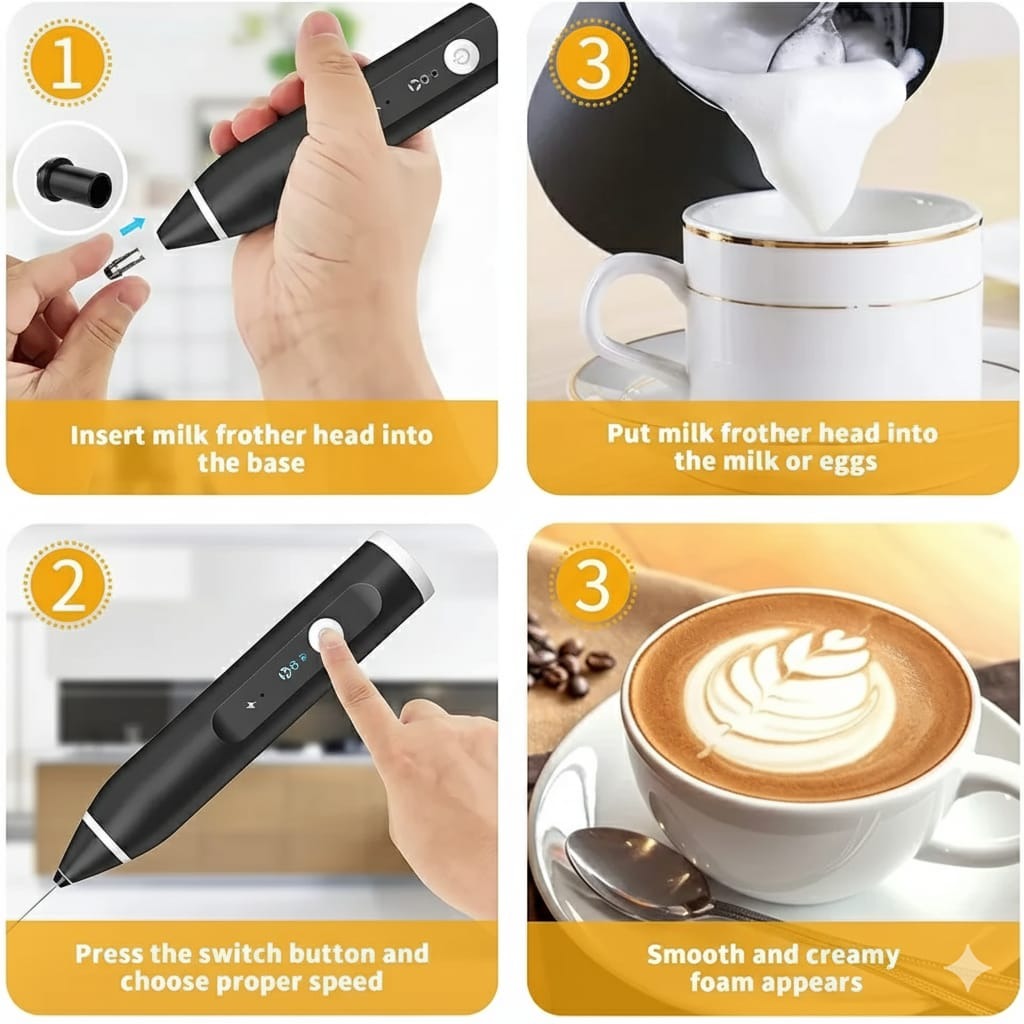 Rechargeable Coffee Beater USB Rechargeable Powerful Milk Frother for Coffee, Cappuccino, Latte, Matcha, Hot Chocolate & Kitchen Use | High-Speed Stainless Steel Whisk Mixer - Image 2