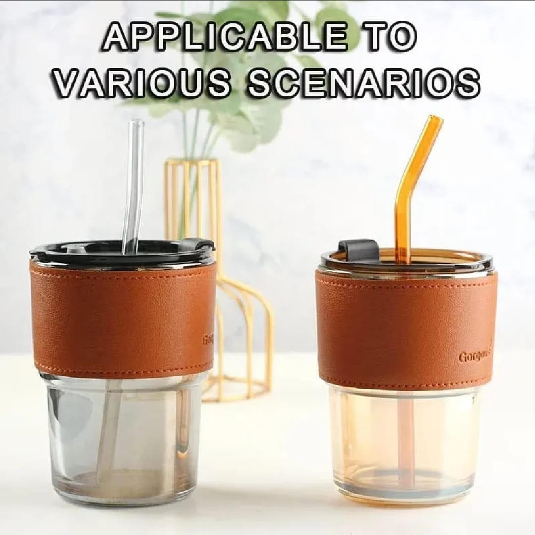 Reusable Coffee Mug with Straw Leakproof Lid & Heat-Resistant PU Leather Sleeve for Hot & Cold Drinks (300ml) - Image 4