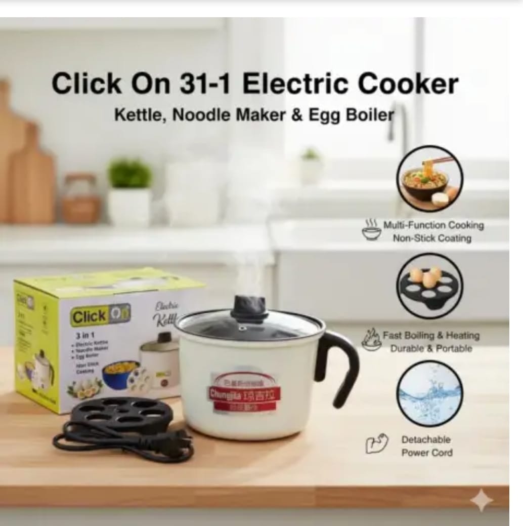 Click On 3-in-1 Multi-Functional Electric Kettle Noodle Maker, Egg Boiler & Hot Pot with Non-Stick Coating - Image 2