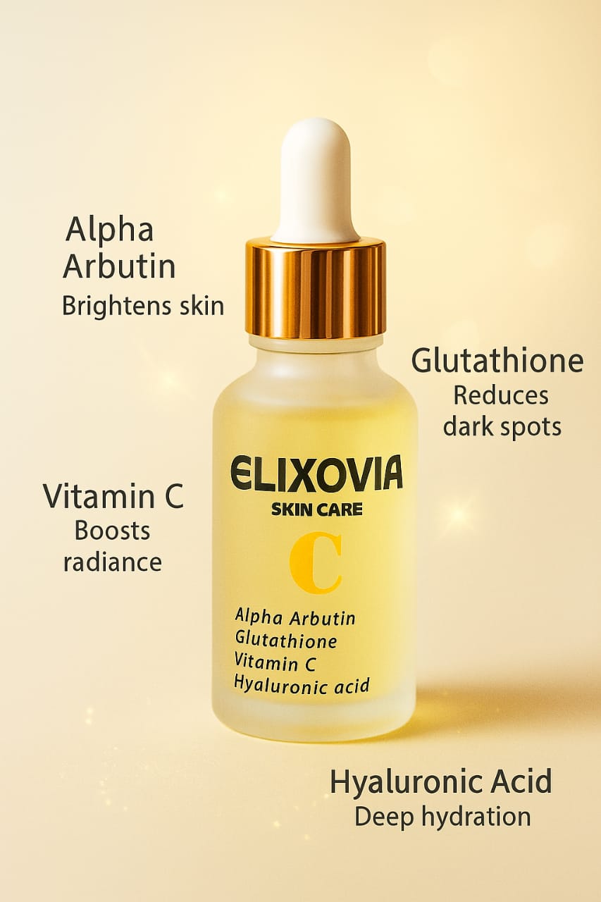 Elixovia Vitamin C Plus Face Serum  Brightening & Hydrating Formula with Alpha Arbutin, Glutathione & Hyaluronic Acid (30ml) - Image 2