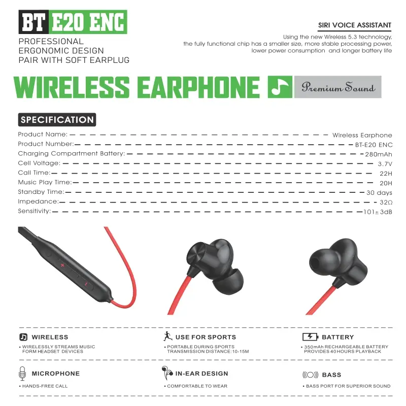 EroreX BT E20 ENC Wireless Neckband Earphones Noise Cancellation, Bluetooth 5.3, Magnetic Design & Long Battery Life - Image 2