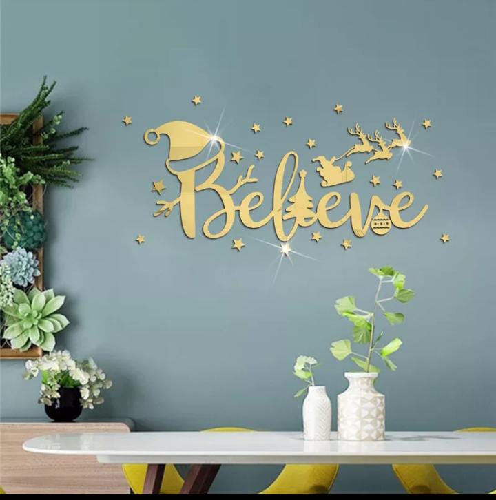Acrylic Mirror Believe Wall Decoration Large 3D Inspirational Wall Art Sticker Decals (2x6 Feet) - Image 2