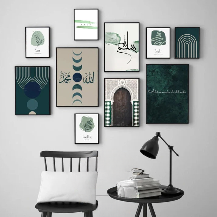 10-Piece Islamic Wall Art Frame Set Arabic Calligraphy & Abstract Designs - Image 2