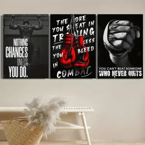 3-Piece Sports Wall Décor  Boxing Motivational Quote Prints, Athletic Black & White Art (8x11 Inches Each)