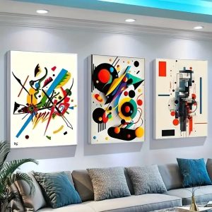 Abstract Geometry  3-Piece Modern Wall Art Set with Bold Shapes & Color Play (8x11 inch)