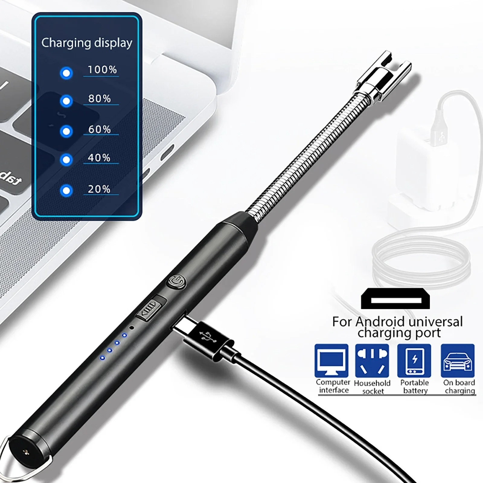 360° Outdoor Kitchen Lighter Usb Rechargeable Portable Electronic Arc Lighter Flexible Neck Safety Lock Windproof Eco Friendly Design (Random Colors) - Image 2
