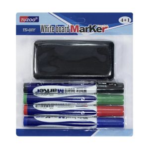 Dry Erase Whiteboard Markers Set 4 Vibrant Colors with Duster, Refillable & Eco-Friendly, Perfect for Home, School, and Office
