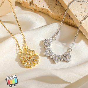 ZGE-923 Korean Magnetic 4 Leaf Clover Pendant Necklace  Elegant 2 Ways Wearable Jewellery for Women