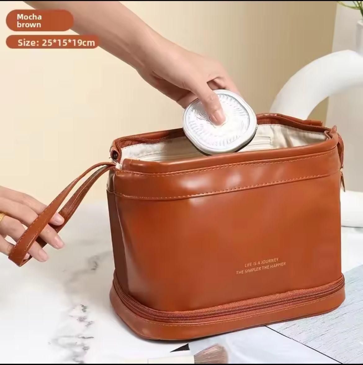 Premium Vegan Leather Travel Toiletry Bag with Dual Compartments and Uplifting Slogan - Image 2