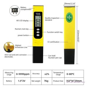 Digital TDS Water Testing Pen  High-Accuracy Portable TDS Meter for Drinking Water, RO Systems, Aquariums & Hydroponics | Total Dissolved Solids Tester