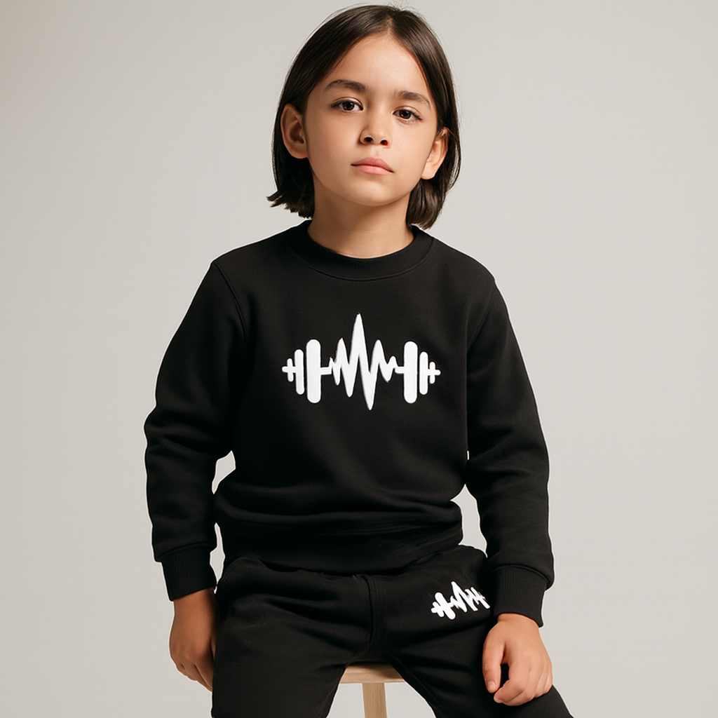 Black Cross Printed Fleece Winter Kids Tracksuit - Image 4
