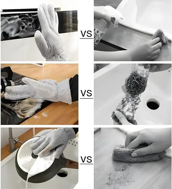Multipurpose Wire Dishwashing Gloves | Dishwashing Rags for Wet and Dry, Steel Wire Miracle Cleaning Cloth with Glove Shape, Non-Scratch Wire Dish Cloths for Washing Dishes, Kitchen | Anti-heat aluminium gloves - Image 3