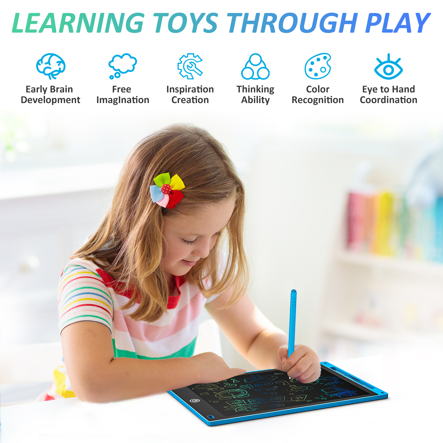 LCD Writing Tablet 10.5 Inch Multicolor Electronic Graphics Tablet Writing Board LCD Writing Pad Drawing Tablet Handwriting Paperless Notepad Graphic Board for Kids - Image 3