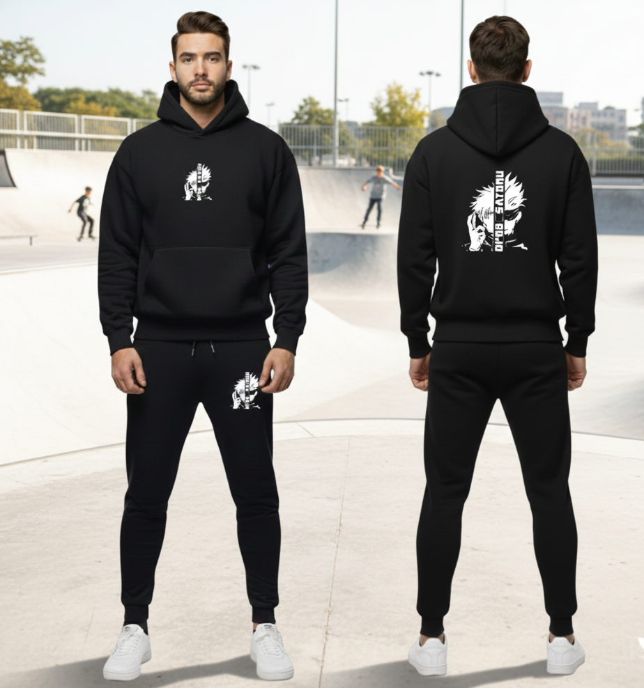 Urban Streetwear Tracksuit Mens Heavyweight Black Graphic Hoodie - Image 3