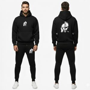 Urban Streetwear Tracksuit Mens Heavyweight Black Graphic Hoodie
