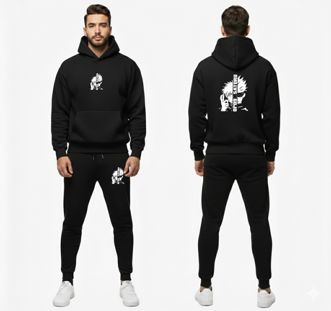 Urban Streetwear Tracksuit Mens Heavyweight Black Graphic Hoodie