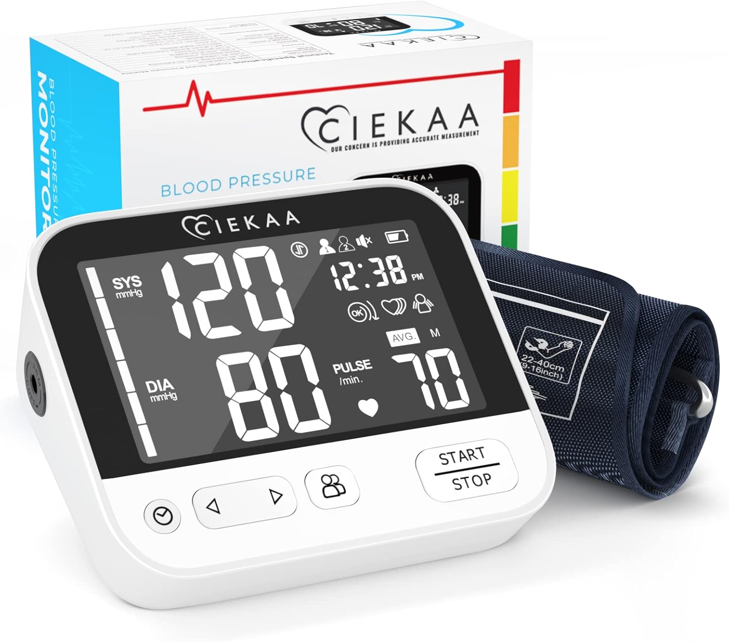 CIEKAA Blood Pressure Monitor | Automatic Digital BP Machine | Home Use with Cuff 2242 cm & Memory