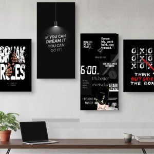 Set of 4 Motivational Wall Art Frames | Wooden Sticky Tiles | 8x16 & 8x11 | Easy Wall Décor | Double Tape Included